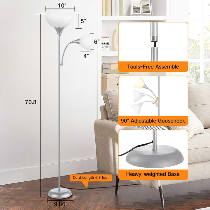 Stehlampe mit Leselampe 2-in-1 Deckenfluter dimmbar 182 cm Silber - Bild 8
