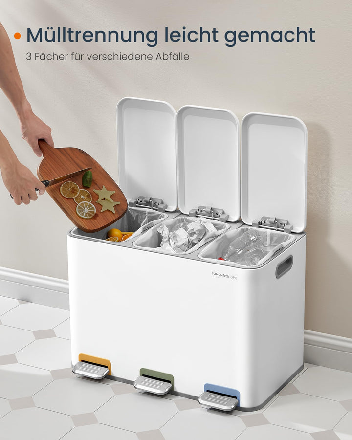 Mülltrennsystem Küche Stahl 3x15L mit Softclose-Deckel - Bild 3