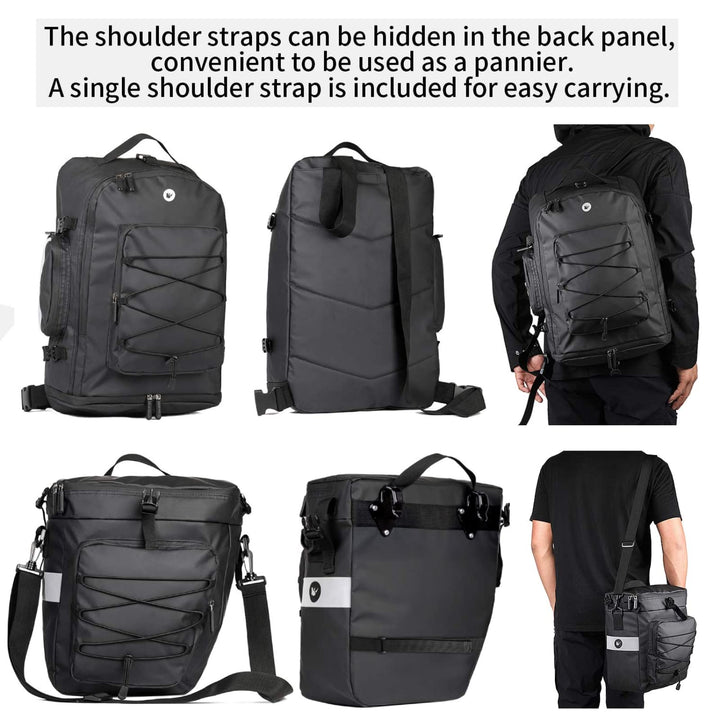 Fahrradtasche Gepäckträger 3-in-1 Rucksack 75L wasserdicht schwarz - Bild 4