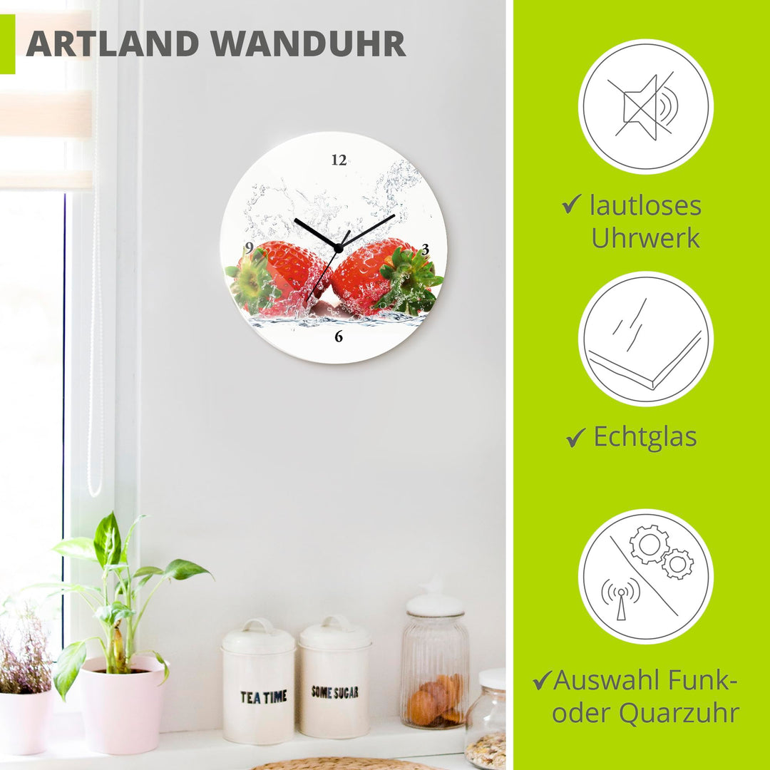 Wanduhr Glas lautlos rund Ø 30 cm Erdbeere Motiv Funkuhr - Bild 2
