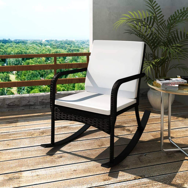 Garten-Schaukelstuhl Poly Rattan Schwarz mit Kissen - Bild 2