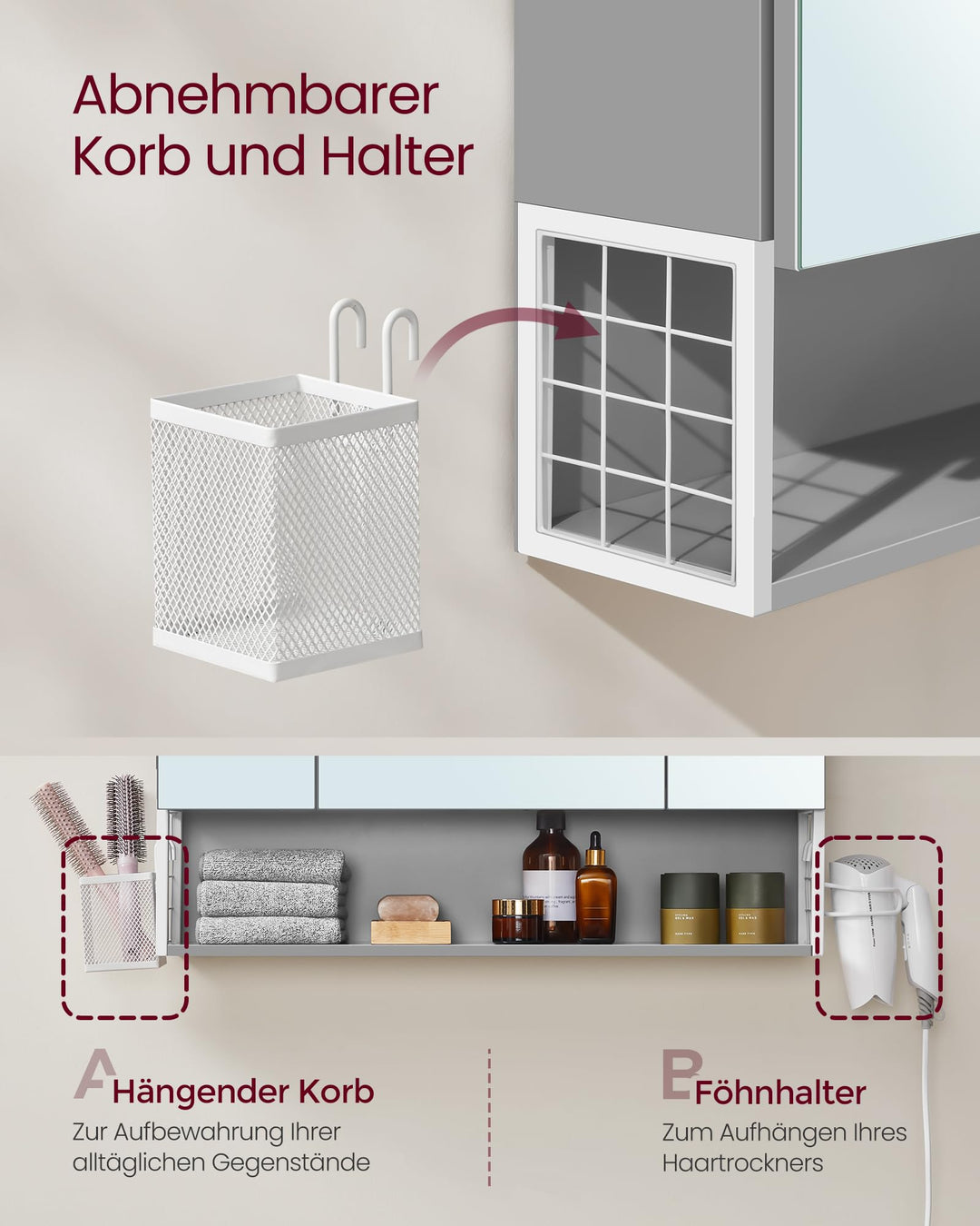 Spiegelschrank Bad mit LED-Beleuchtung 3 Türen Steckdose USB - Bild 7