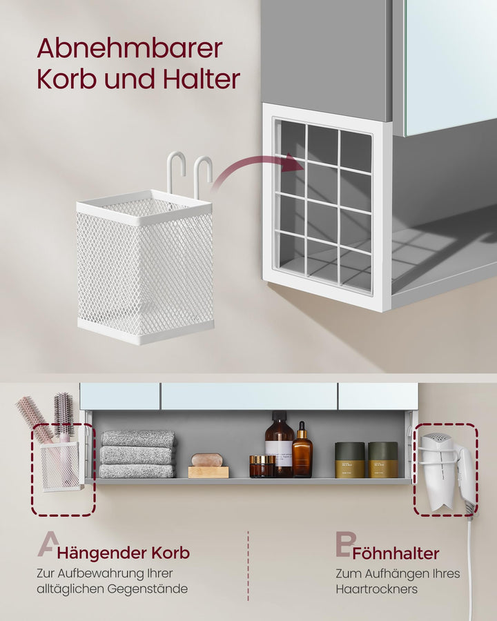 Spiegelschrank Bad mit LED-Beleuchtung 3 Türen Steckdose USB - Bild 7