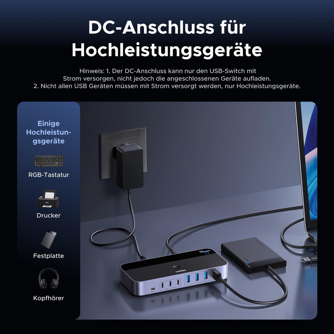 USB Switch 2 PC auf 7 Geräte USB 3.2 Gen2 10Gbps Plug &amp; Play - Bild 6