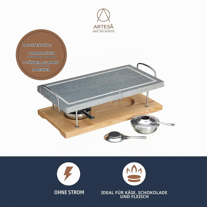Hot Stone Grill Marmor mit Holzständer für Tisch 41,5x22cm - Bild 2