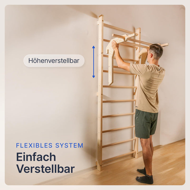 Sprossenwand Holz mit Klimmzugstange &amp; Dip Extension für Erwachsene und Kinder - Bild 3