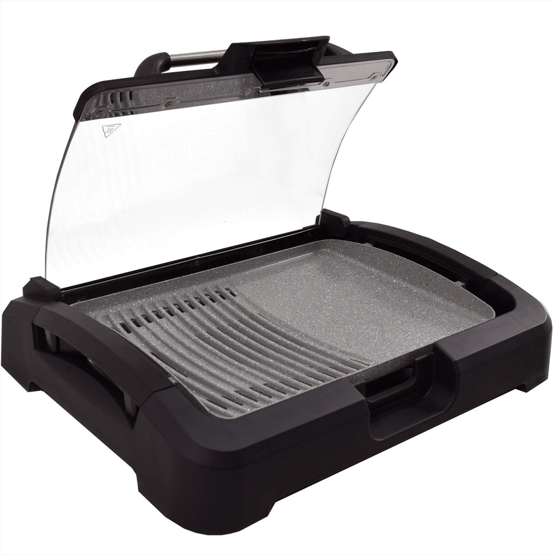Elektro-Tischgrill Keramik-Grillplatte 39x29 cm mit Glasdeckel 2200W - Bild 2