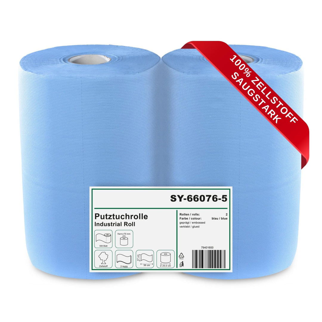Papierrolle Industrie 2-lagig 1000 Blatt 37x36 cm blau 2er-Set