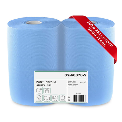 Papierrolle Industrie 2-lagig 1000 Blatt 37x36 cm blau 2er-Set