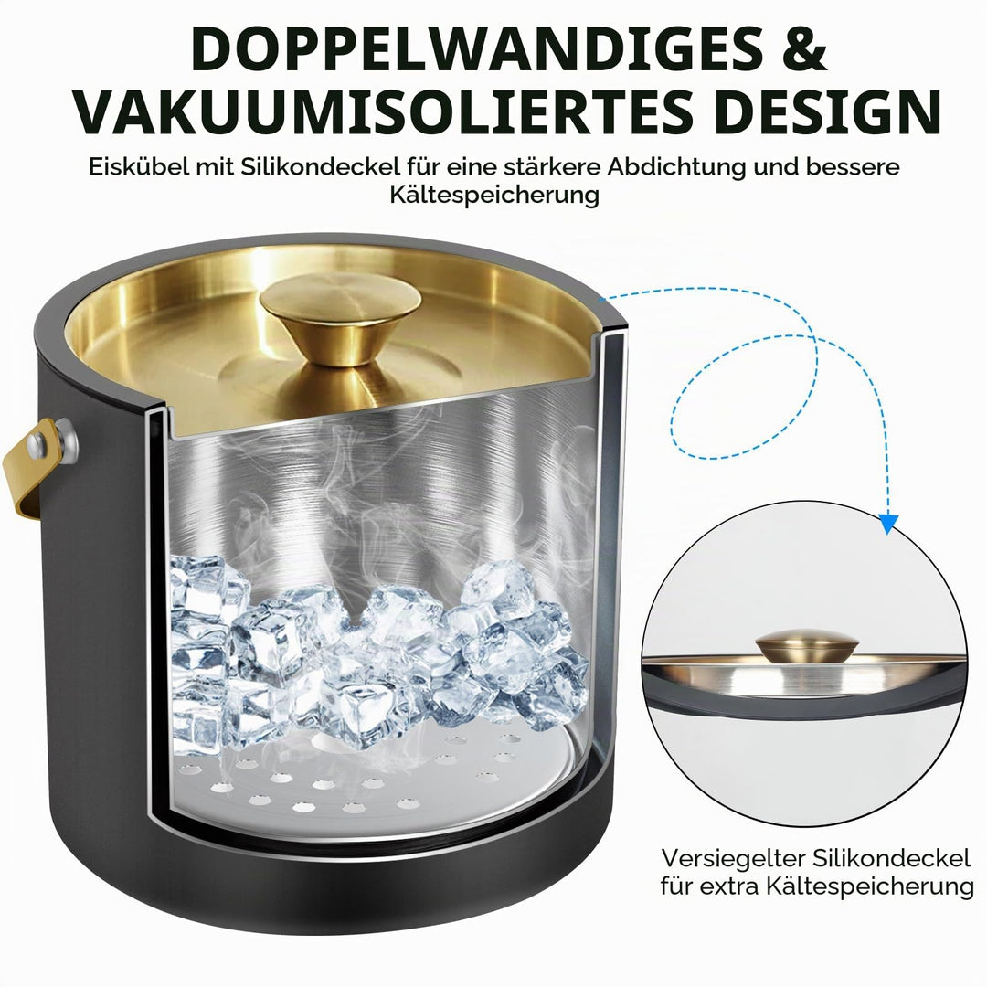 Eiskübel Edelstahl 3,2 L doppelwandig mit Deckel, Schaufel und Sieb - Bild 5