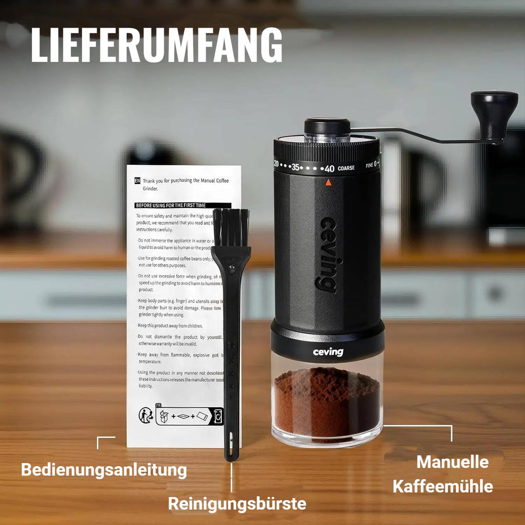 Manuelle Kaffeemühle 60g Fassungsvermögen 40 Mahlstufen Edelstahlmahlwerk - Bild 7
