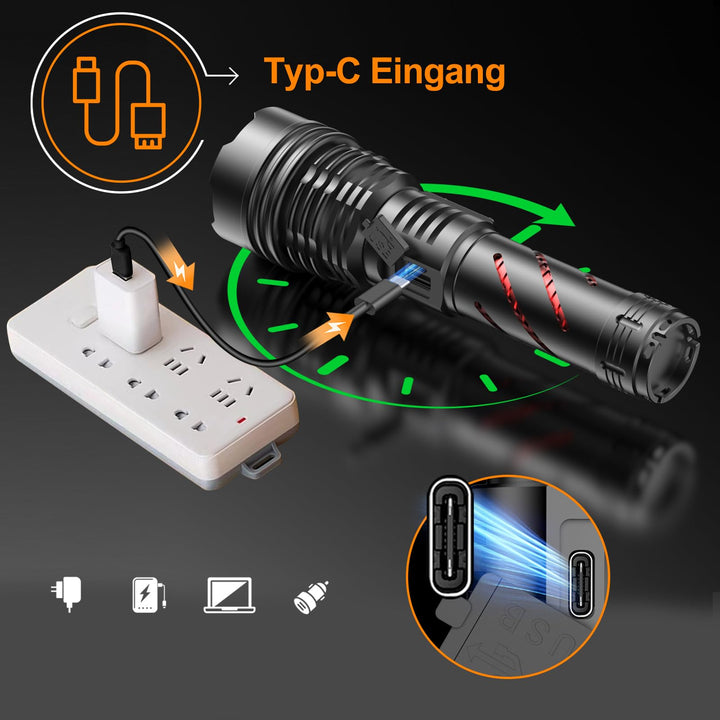 LED Taschenlampe 60W XHM100 Chip stufenlos dimmbar IPX6 Outdoor - Bild 6