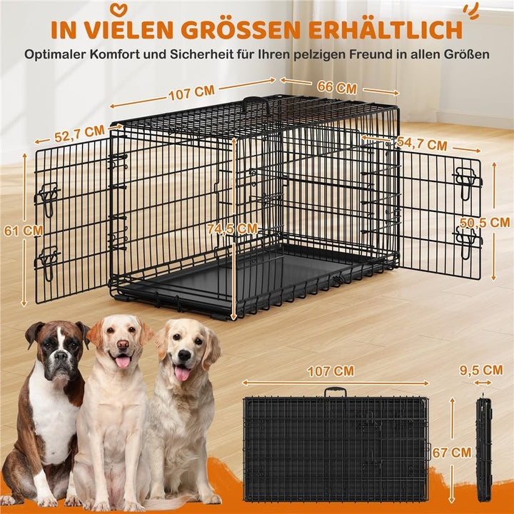 Hundekäfig klappbar Metall XL 107x66x74,5 cm mit 2 Türen - Bild 3