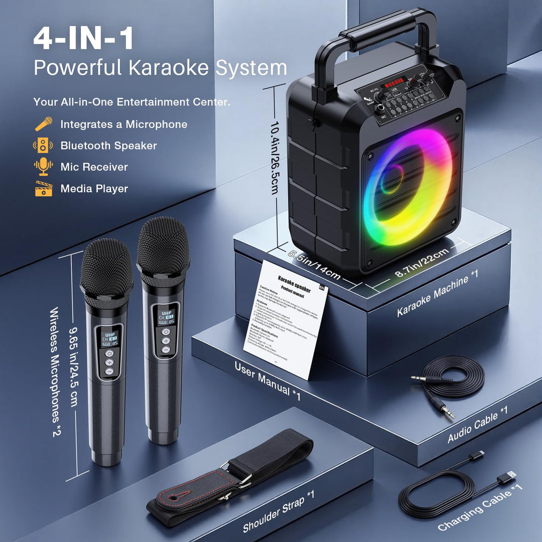 Karaoke-Set 20W Bluetooth mit 2 UHF-Funkmikrofonen und LED-Licht - Bild 6