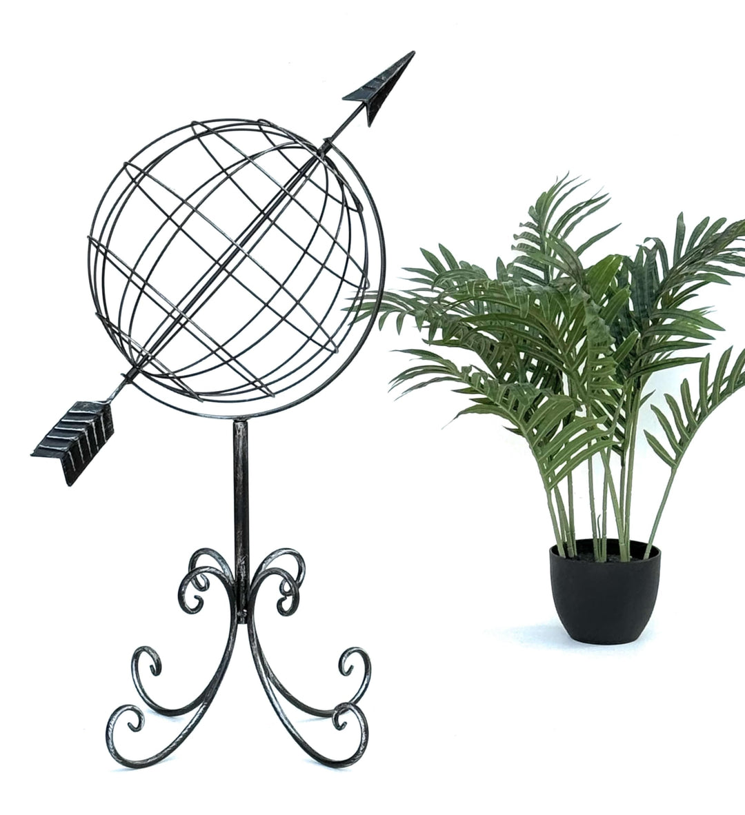 Sonnenuhr Garten Metall Globus Stehend 75 cm Silber Pulverbeschichtet - Bild 5