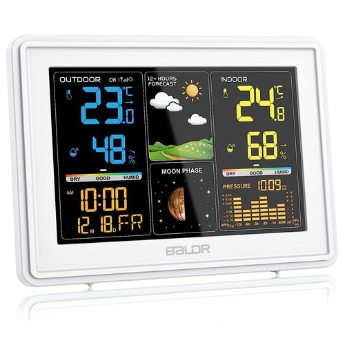 Wetterstation Funk mit Farbdisplay DCF-Uhr Innen Aussen Thermometer
