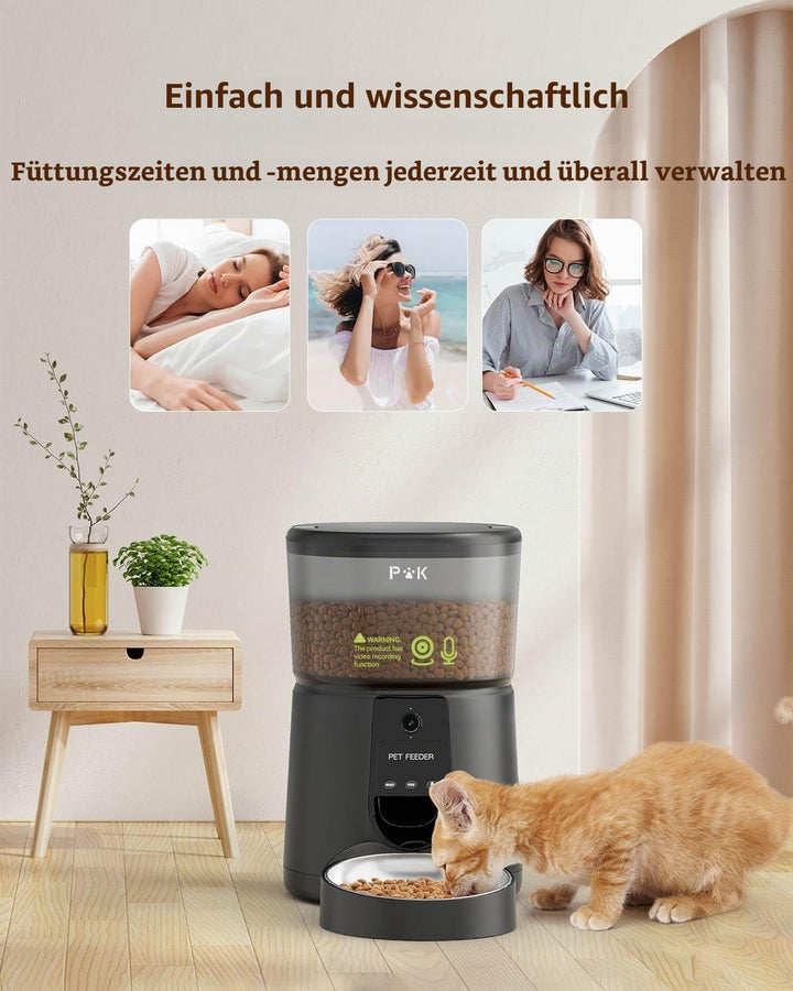 Futterautomat Katze mit HD-Kamera 4L Edelstahlnapf WLAN App - Bild 7