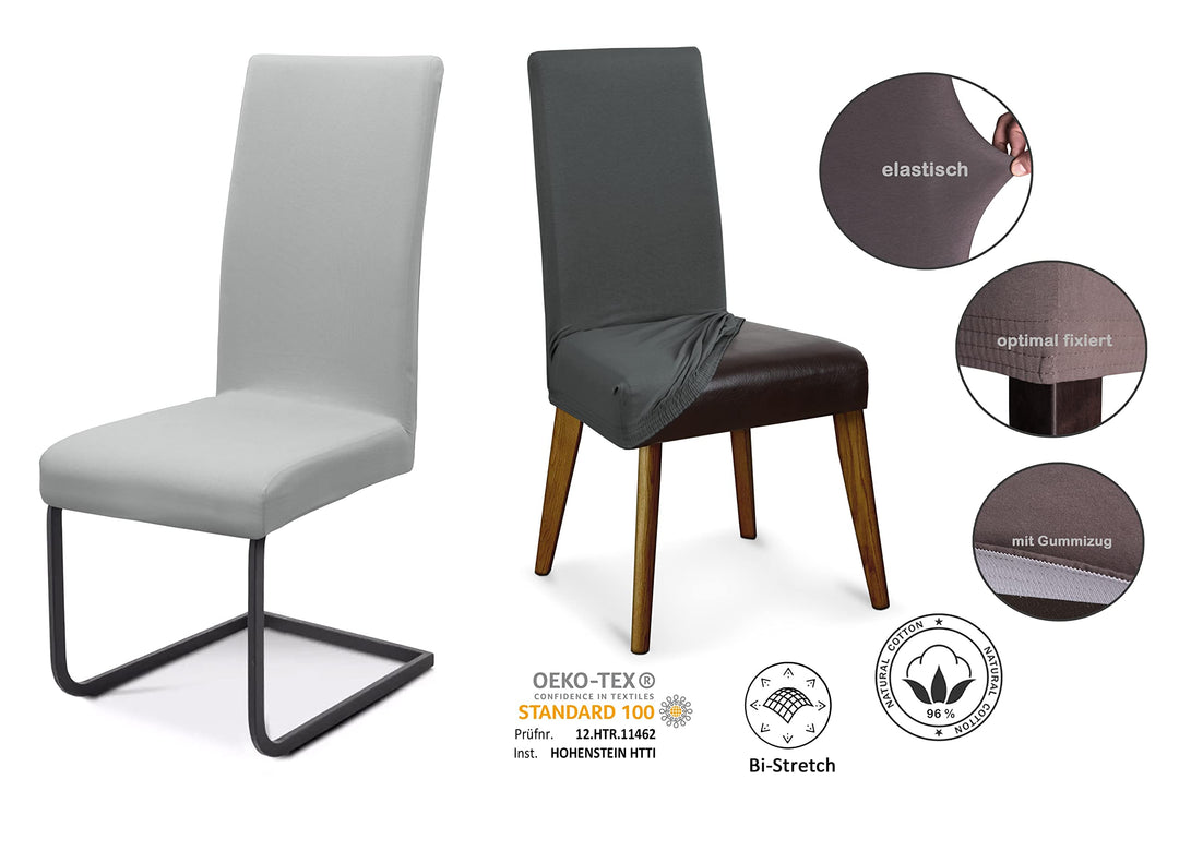 Stuhlhussen Jersey Baumwolle 6er Set weiss, elastisch - Bild 4