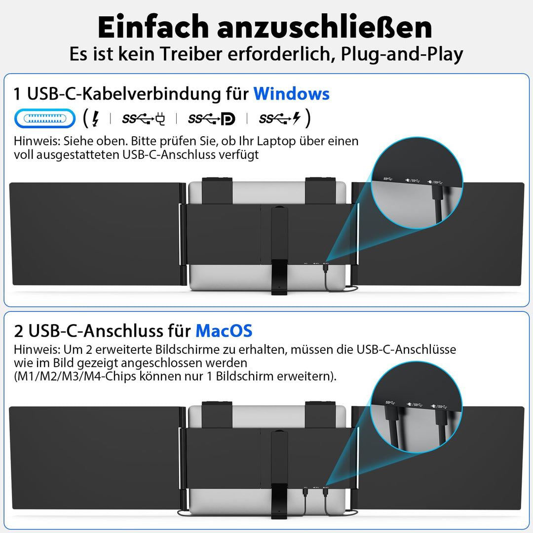 Triple Portable Monitor 14 Zoll FHD 1080P USB-C für Laptops 14-16" - Bild 3