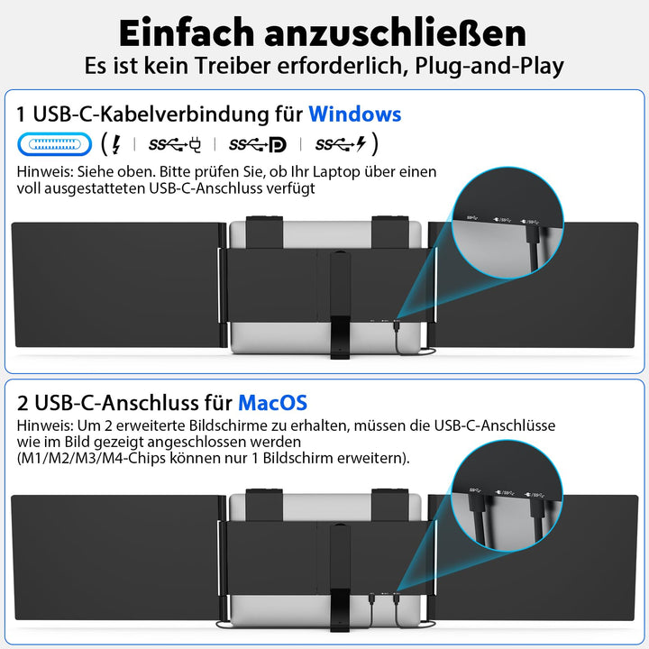 Triple Portable Monitor 14 Zoll FHD 1080P USB-C für Laptops 14-16" - Bild 3