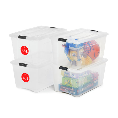 Aufbewahrungsbox mit Deckel 45L transparent stapelbar 4er-Set