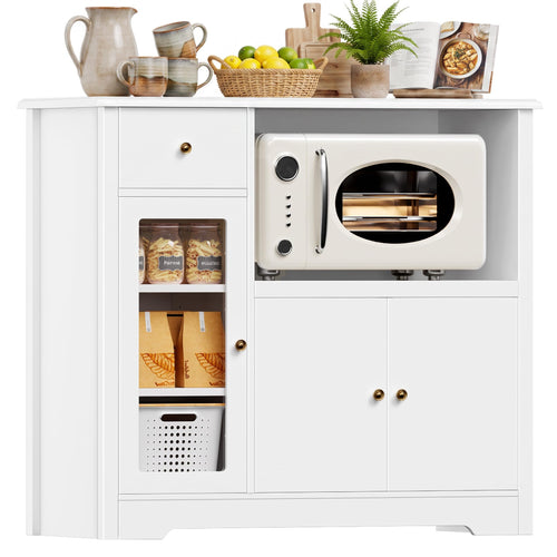 Küchensideboard mit Arbeitsplatte Weiss MDF 3 Türen Schublade