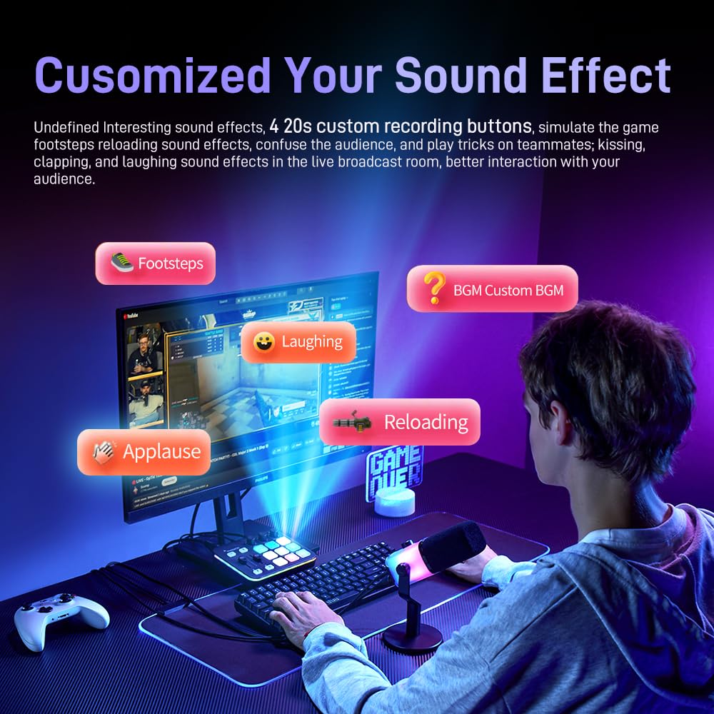 Gaming Audiomixer USB mit XLR-Eingang, 48V Phantomspeisung, RGB - Bild 4