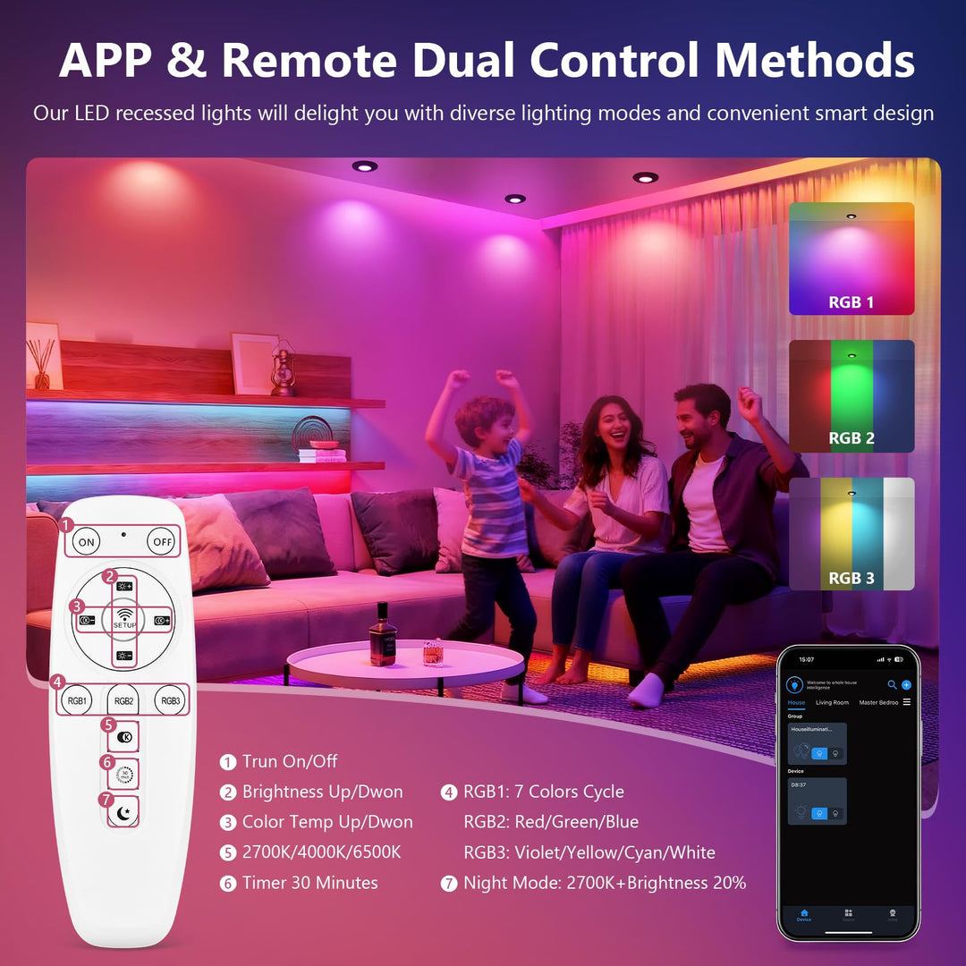 LED Einbaustrahler RGB dimmbar 6er-Set App &amp; Fernbedienung 5W schwarz - Bild 5