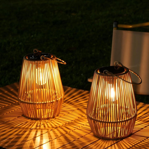 Solar Laterne Rattan handgeflochten 2er-Set warmweiss Aussen