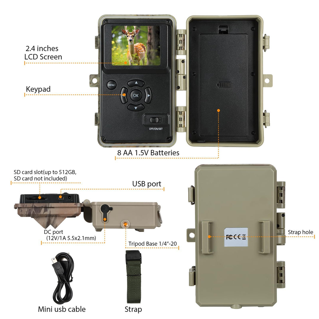 Wildkamera 64MP 1296P mit Nachtsicht und Bewegungsmelder IP66 - Bild 7