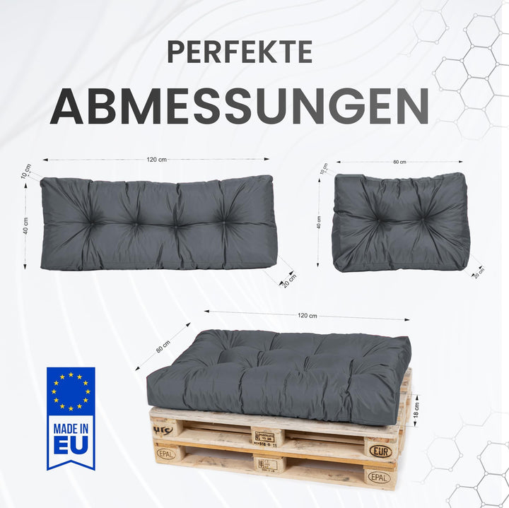 Palettenkissen Set 3-teilig 120x80x18cm Anthrazit In- &amp; Outdoor - Bild 5