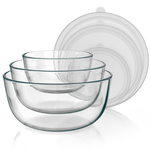 Rührschüsseln Borosilikatglas mit Deckel 3er Set 1100–4400 ml