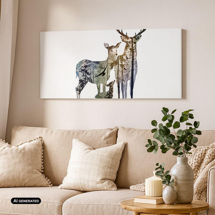 Leinwandbild Hirsch Familie Illustration 120x50cm Wanddeko - Bild 3