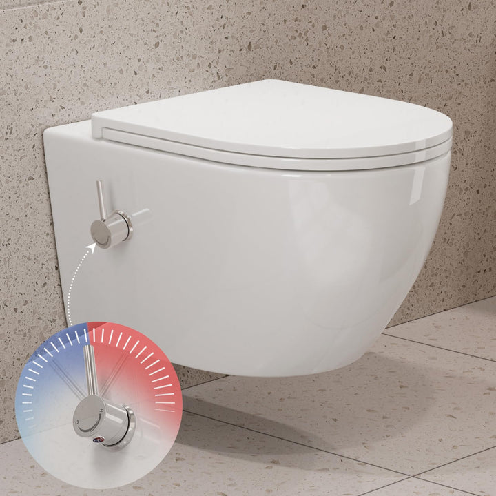 Hänge-WC spülrandlos mit Bidet-Düse Kalt-Warm Wasser Wandmontage