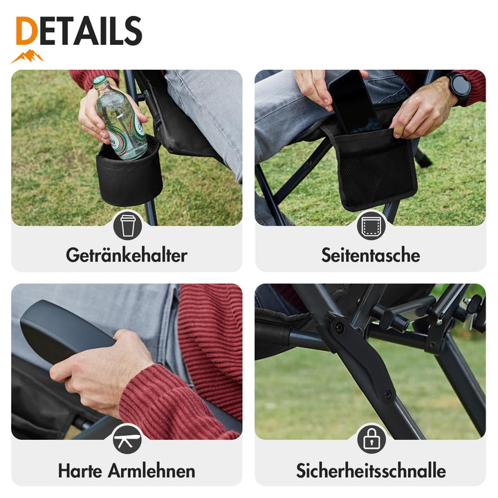 Campingstuhl klappbar 3-fach verstellbar bis 160 kg Stahl Oxford - Bild 7