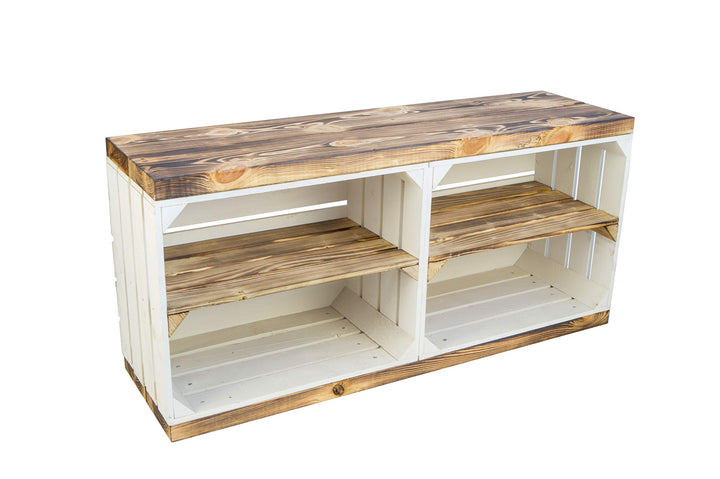 Schuhregal mit Sitzbank Obstkisten-Optik Weiss 100x30x45 cm - Bild 4