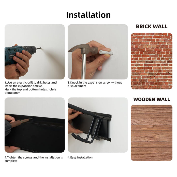 Werkzeug-Wandregal Stahl 80 cm mit 8 Haken für Garage und Garten