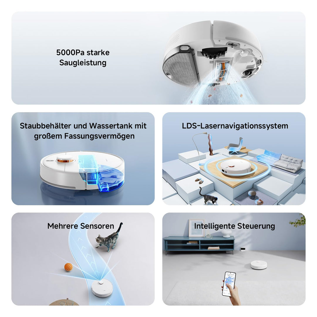 Saugroboter mit Wischfunktion 5000Pa LDS-Laser App-Steuerung - Bild 2
