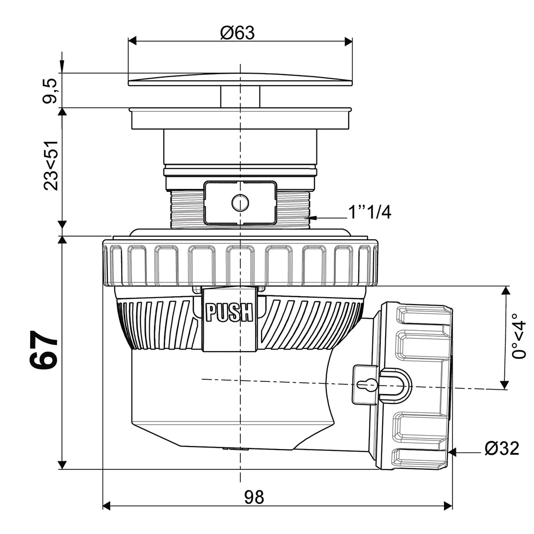 Siphon Waschbecken ohne Überlauf ultrakompakt verchromt Quick-Clac - Bild 6