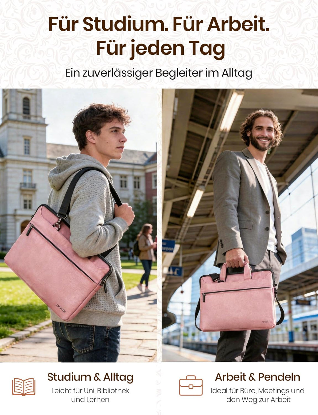 Laptoptasche 17-17,3 Zoll wasserabweisend mit Schultergurt Rosa - Bild 7