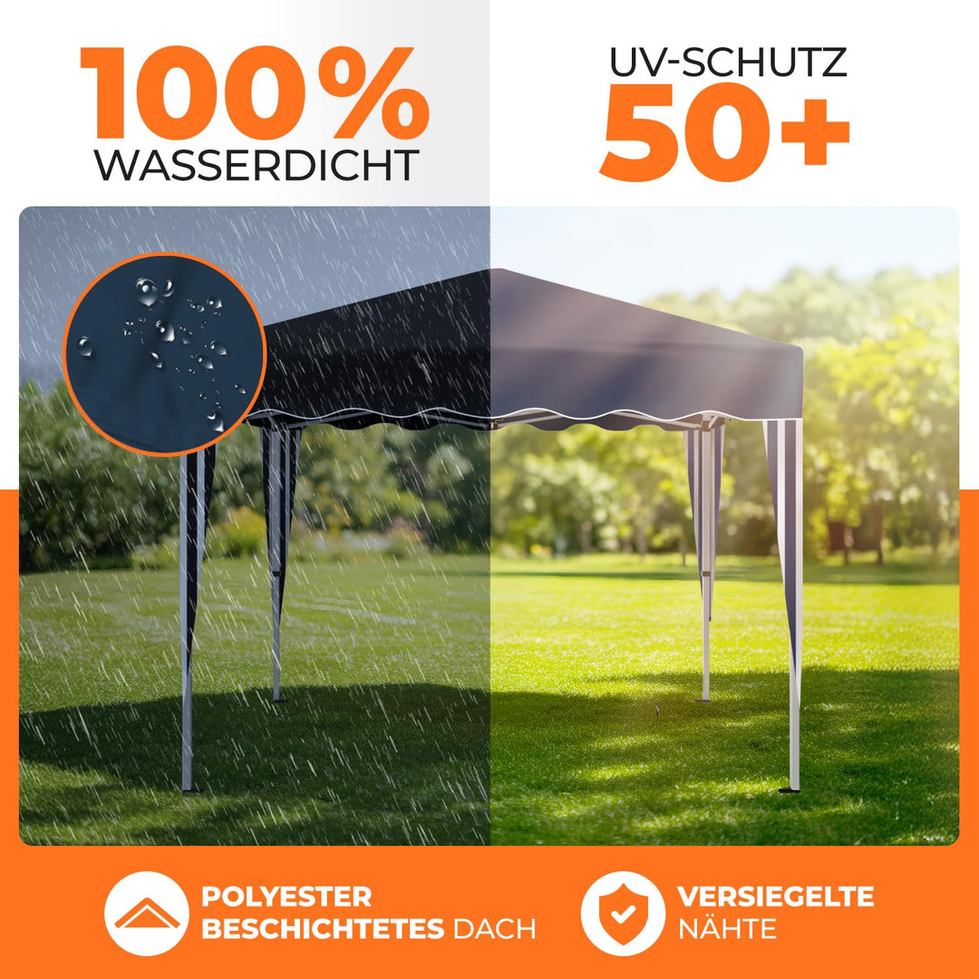 Faltpavillon 3x3 m wasserdicht UV50+ Stahl mit 4 Seitenteilen Blau - Bild 3