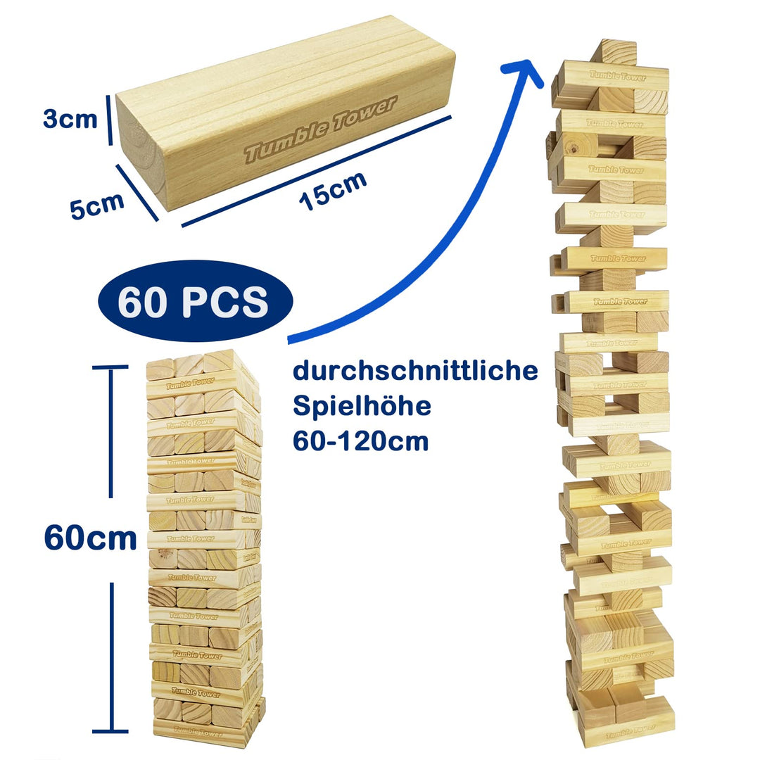 Wackelturm Holz Jumbo 60 Blöcke bis 150 cm für Aussen und Innen - Bild 2
