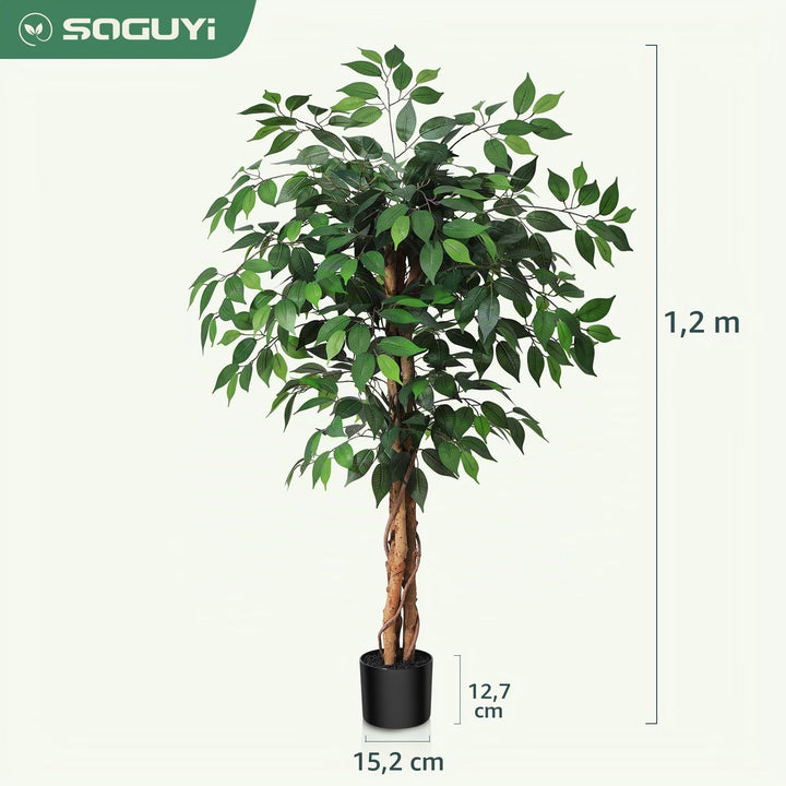 Kunstpflanze Ficusbaum 120 cm mit Naturholzstamm für Innen - Bild 6