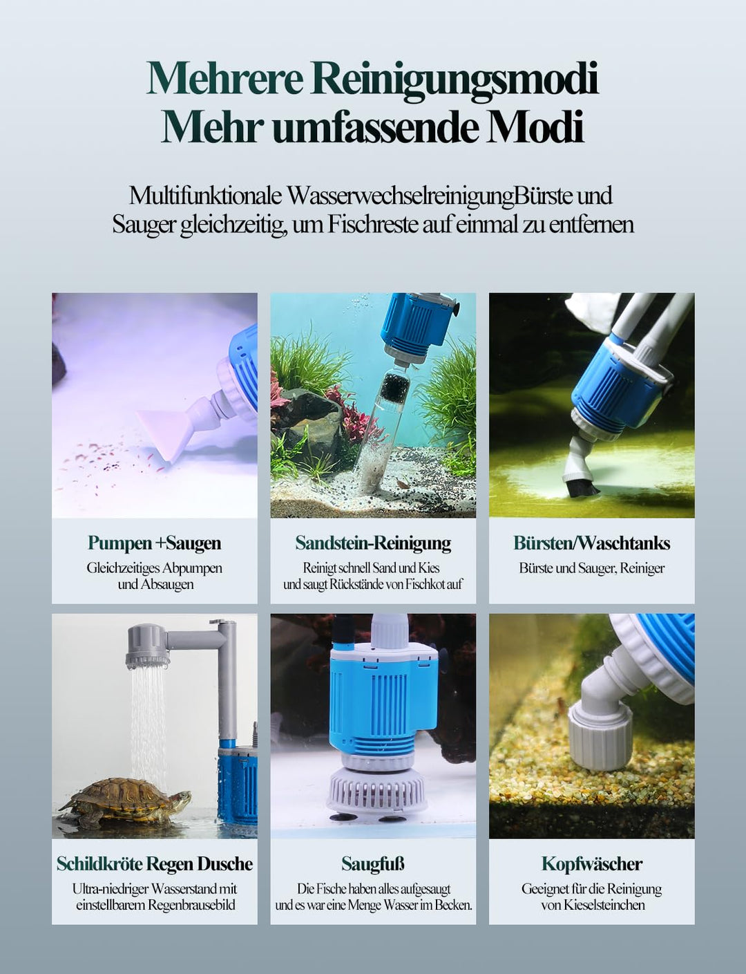 Aquarium Kiesreiniger Elektrisch 6-in-1 mit Mulmsauger 1700 l/h - Bild 3