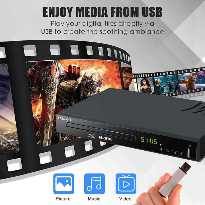 Blu-ray Player 1080p Full-HD mit HDMI, AV, Koaxial, Metallgehäuse - Bild 4
