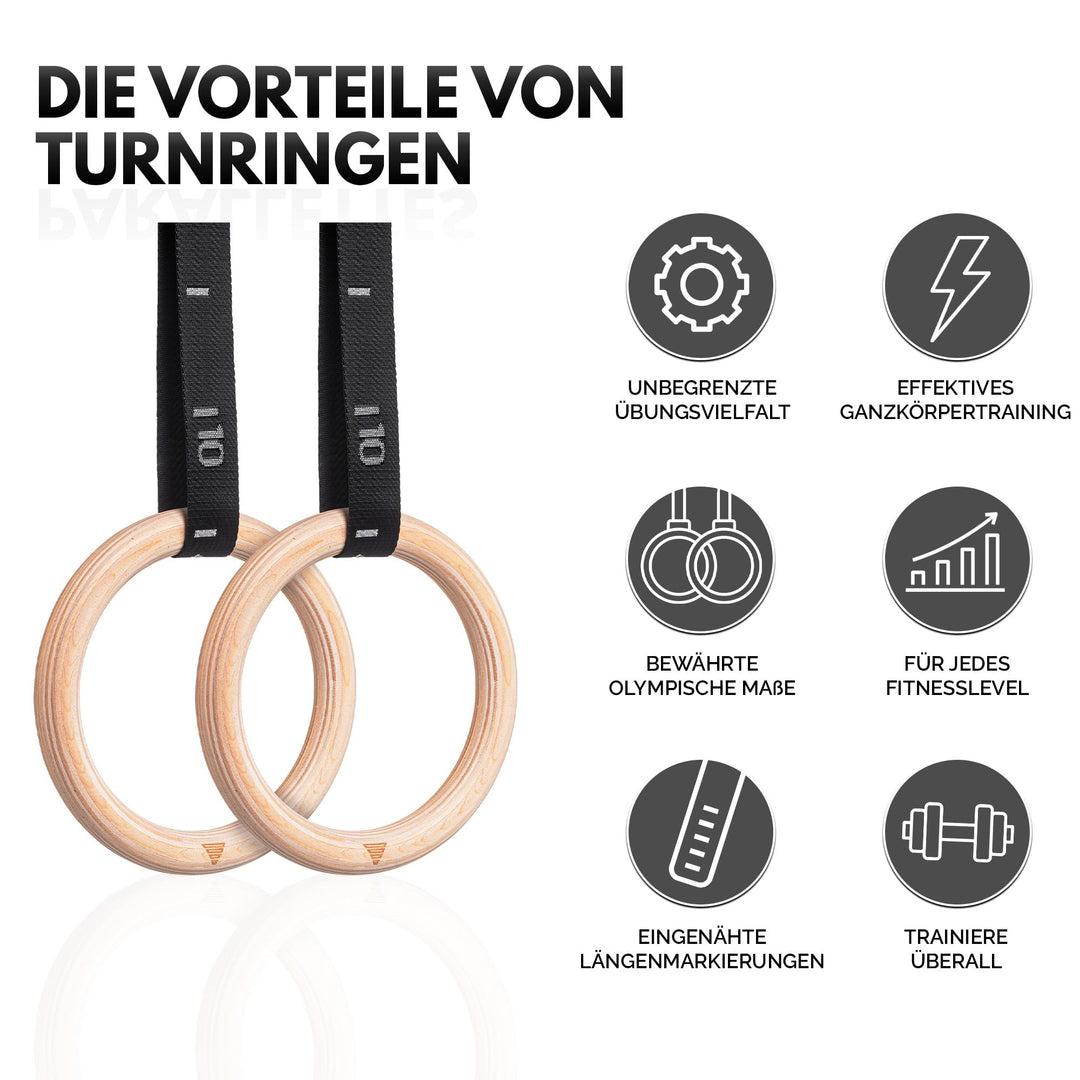 Turnringe Holz 18 cm Olympisches Mass mit Gurten fuer Calisthenics - Bild 2