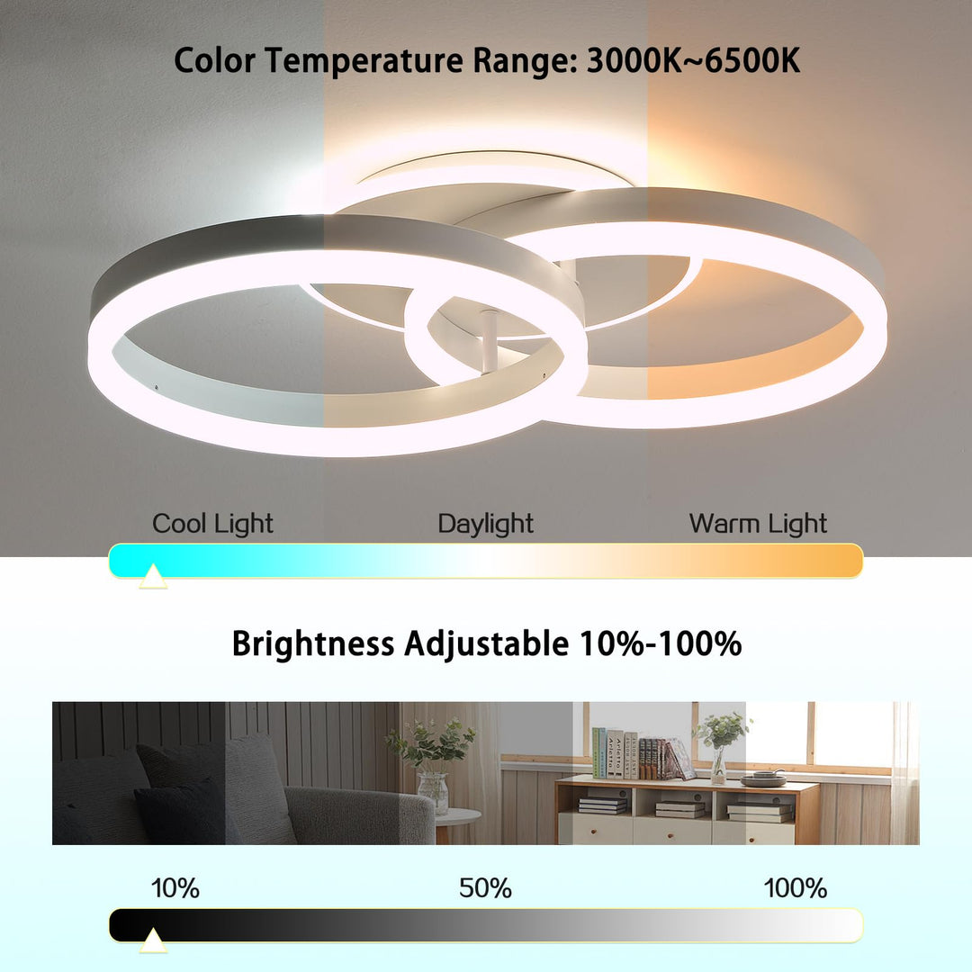 LED Deckenleuchte 2-Ring-Design 36W dimmbar mit Fernbedienung Weiss - Bild 2