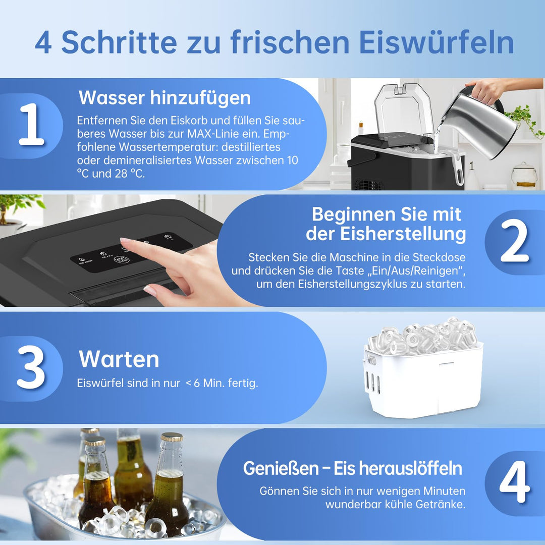 Eiswürfelmaschine 1,3 L Wassertank 9 Würfel in 6 min kompakt - Bild 7
