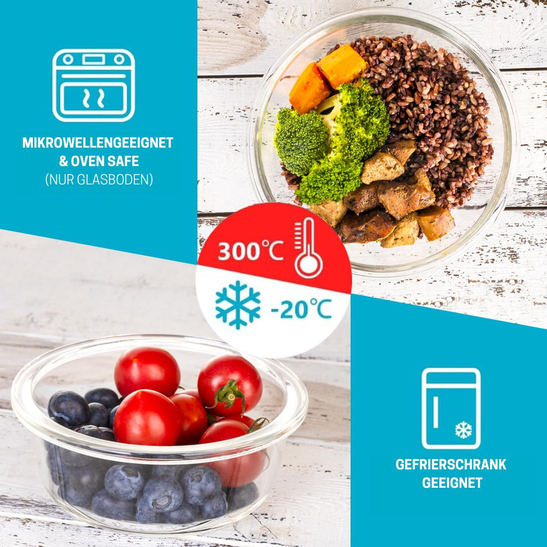 Meal-Prep-Boxen Borosilikatglas rund 950ml 5er-Set mit Ersatzdeckel - Bild 3