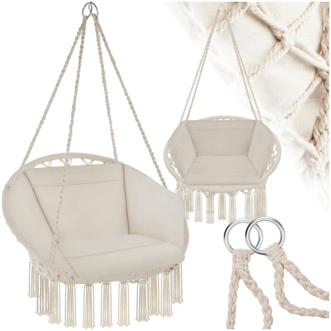Hängesessel mit Gestell Baumwollgeflecht Boho bis 150 kg beige